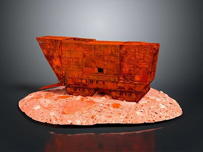 Red Weathered Tank Model Featuring Detailed Design On Red Stone Base 3d model