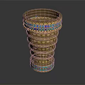 Golden Stacked Bracelets With Blue Green Gemstone Inlays And Carved Patterns