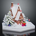 Gingerbread House With Snow Covered Roof Chimney Decorated Windows Candy Decorations Christmas Trees And Gifts