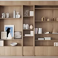 Modern Wooden Bookcase with Books Decorations Vases Small Sculptures and Photo Frames