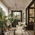 Modern Villa Balcony Design With Comfortable Chair Green Plants Chandelier And City View