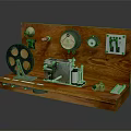 Vintage Wooden Panel Mechanical Device With Gauges Knobs Reel And Metal Components