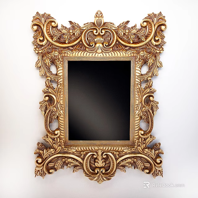 Vintage Golden Round Frame Painting With Ornate Carvings And Classic Design 3d model 