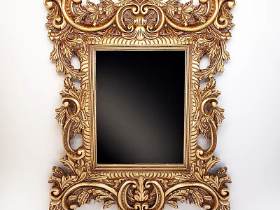 Vintage Golden Round Frame Painting With Ornate Carvings And Classic Design 3d model