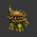 Mythical Spiked Creature Character With Decorative Orange Yellow Shell And Green Legs