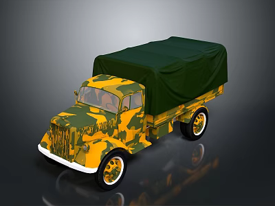 Military Camouflage Truck With Green Canvas Cover And Yellow Green Pattern Design 3d model