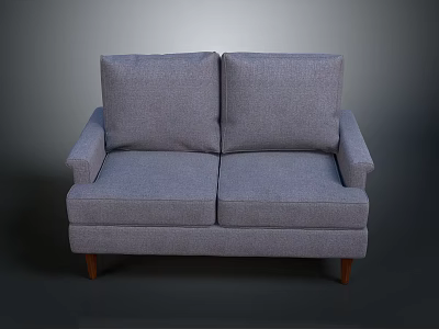 Stylish Gray Two Seater Sofa With Cushions Armrests And Wooden Legs 3d model
