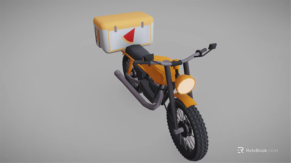 Yellow Motorcycle With Yellow And White Storage Box Round Headlight And Black Handlebars 3d model 