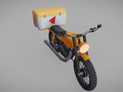 Yellow Motorcycle With Yellow And White Storage Box Round Headlight And Black Handlebars 3d model