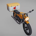 Yellow Motorcycle With Yellow And White Storage Box Round Headlight And Black Handlebars