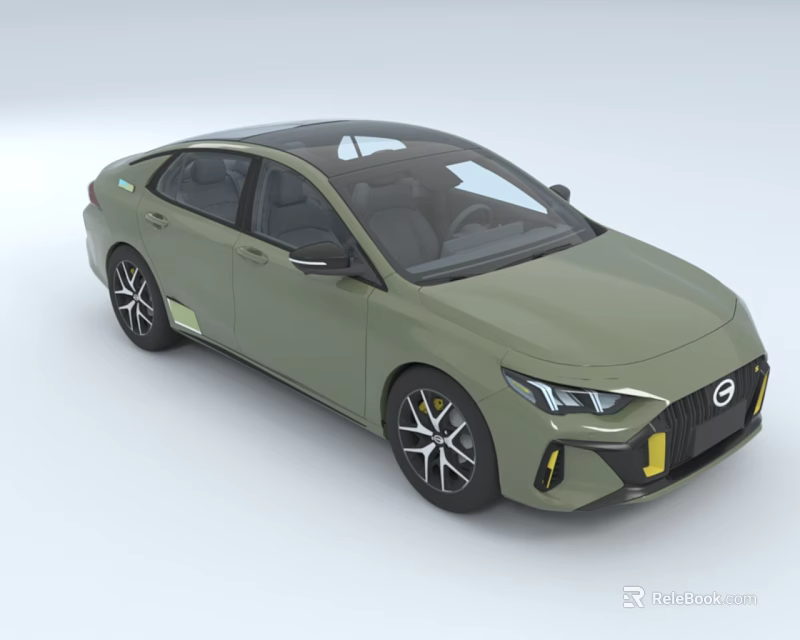 Green Modern Sedan With Sunroof Yellow Front Accents And Black Silver Alloy Wheels 3d model 