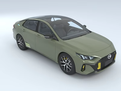 Green Modern Sedan With Sunroof Yellow Front Accents And Black Silver Alloy Wheels 3d model