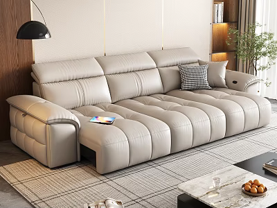 Contemporary Multi seat Leather Sofa With Plush Seats And Decorative Pillows In Living Room 3d model