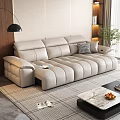 Contemporary Multi seat Leather Sofa With Plush Seats And Decorative Pillows In Living Room