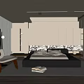 Modern Bedroom Interior Design With Black Bed Patterned Headboard Side Table Lamp And Cabinets