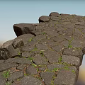 Ancient Road Infrastructure Featuring Stone Bridge with Moss Covered Blocks in Rural Area