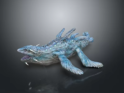 3D Rendered Blue Fantasy Creature Model With Spiked Wings Sharp Teeth And Intricate Details 3d model