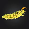 Green Caterpillar With Yellow Spots And Orange Antennae On Black Background