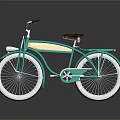 Turquoise Classic Bicycle With Brown Seat White Wheels And Rear Rack Design