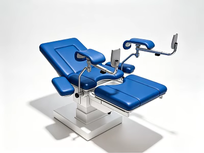 Professional Blue Medical Examination Table With Adjustable Armrests Ergonomic Design And White Base 3d model