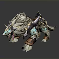 Fantasy Armored Wolf Creature With Gray Fur Decorative Armor And Glowing Teal Accents