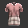 Pink V neck short sleeve T shirt with white and pink striped lower part