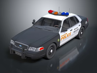 White and Black Police Car With Red Blue Emergency Lights And POLICE Badge 3d model