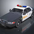 White and Black Police Car With Red Blue Emergency Lights And POLICE Badge