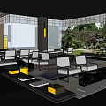 Modern Sales Office Interior And Exterior With Comfortable Seating Outdoor Greenery And Stone Flooring