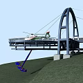Scenic Blue Arch Bridge With Helicopter On Platform Over Green Hillside