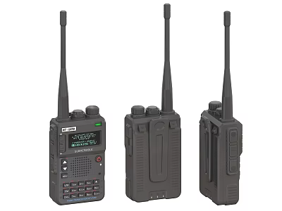Professional Portable Black Digital Walkie Talkies Displayed In Three Different Angles 3d model