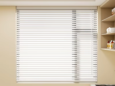 White Window Blinds For Modern Interior With Light Colored Walls And Shelves 3d model