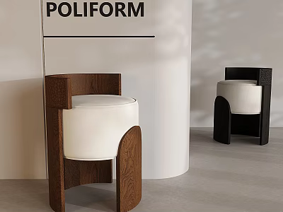 Poliform Modern Stools With Wooden Frame Black Structure And White Cushion Interior Design 3d model