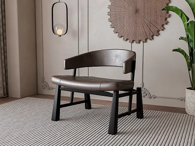 Modern Gray Leather Leisure Chair With Curved Backrest And Black Wooden Legs In Interior 3d model