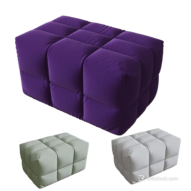 Cushioned Square Sofa Stool With Purple Light Green Light Gray Color Options 3d model 