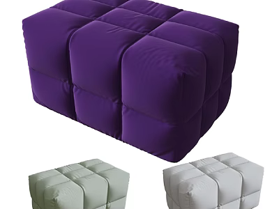 Cushioned Square Sofa Stool With Purple Light Green Light Gray Color Options 3d model