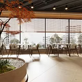 Modern Restaurant Space With Open Layout Large Windows Indoor Maple Tree And Cozy Seating 3d model