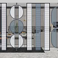 Modern Interior Room Divider With Circular Patterns Metal Frames And Transparent Panels 3d model