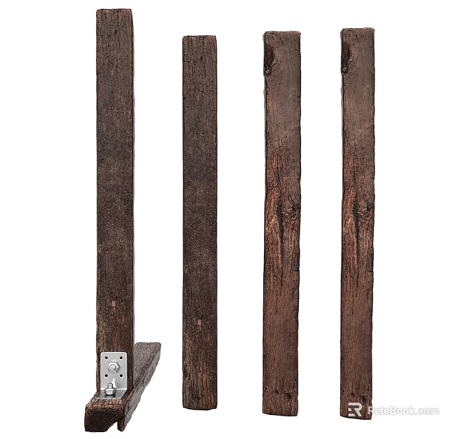 Wooden Columns With Rustic Natural Texture And Vertical Design Details 3d model