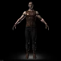 Muscular Man In Brown Leather Vest And Black Pants Standing With Arms Outstretched
