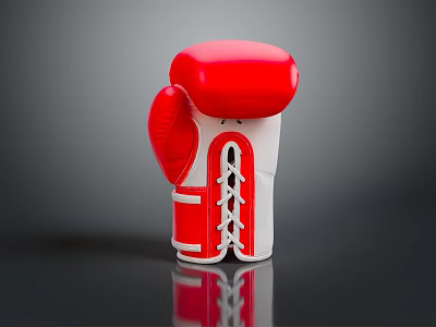 Red and White Boxing Glove with Classic Stitching and Comfortable Padding Design 3d model