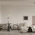 Modern Dining Living Room Interior With White Sofa Dining Table And Pendant Light 3d model