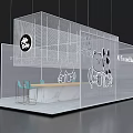 Modern Exhibition Booth Featuring White Hanging Design Circular Allo Baby Logo And Display Tables