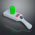 Handheld Computer Peripheral With White Body Green Top Red Display Screen And Black Button