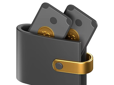 Black Wallet Decorative Ornament Set With Golden Buckle Gray Cards And Golden Coins 3d model