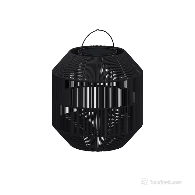 Modern Black Solar Outdoor Lantern With Hollow Design And Hanging Hook 3d model 