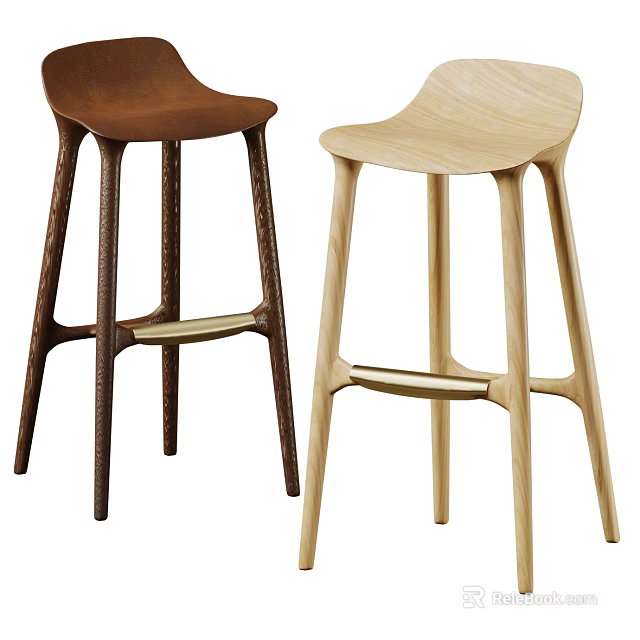 Modern Wooden Bar Stools In Modern Design With Curved Seats Slim Legs Dark And Light Wood 3d model 