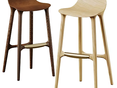 Modern Wooden Bar Stools In Modern Design With Curved Seats Slim Legs Dark And Light Wood 3d model