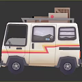 Cute Cartoon Style Mini Van With Wooden Boxes On Roof And Striped Exterior Design
