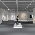 Art Exhibition Hall Interior With White Columns Grid Ceiling And Central Sculpture 3d model